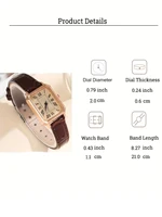 Casual Rectangle Pointer Quartz Watch Rome Fashion Analog Retro PU Leather Wrist Watch For Women Girls - Image 3