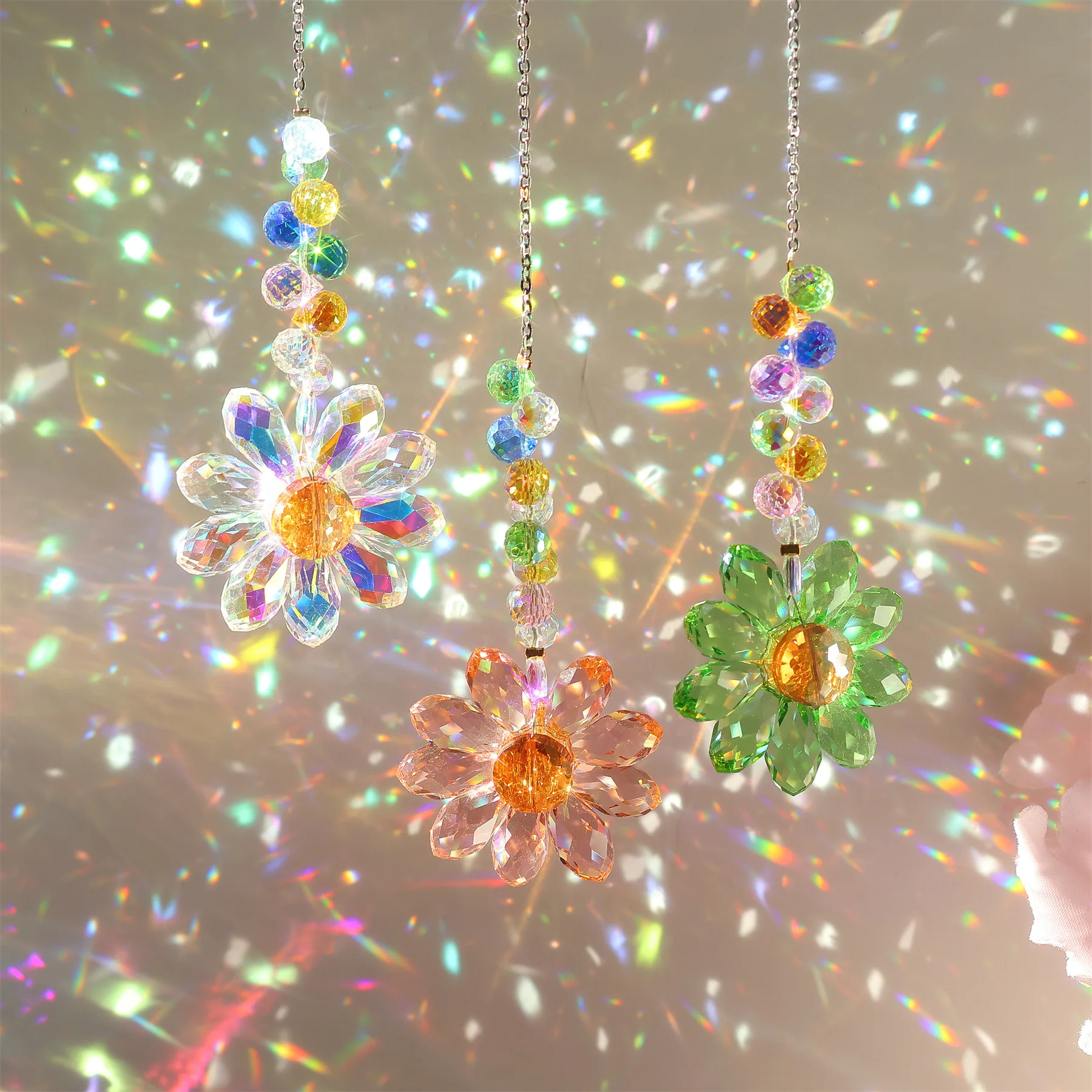 Daisy Crystal Sun Catcher Wind Chime Indoor Rainbow Maker Pendant Window Courtyard Garden Hanging Ornaments Xmas Home Decoration