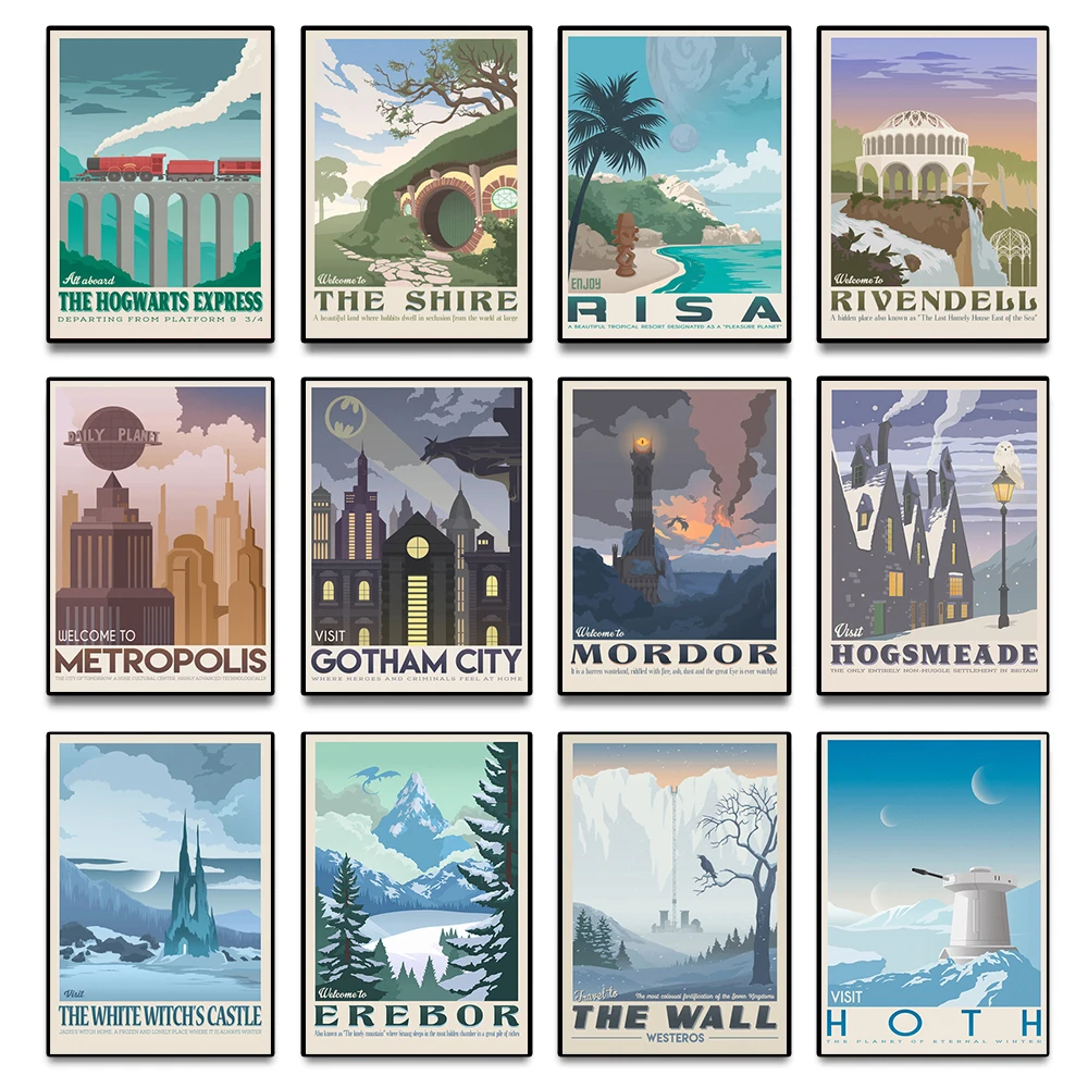 

Movie Game Coordinate Series Retro Landscape Canvas Painting Wall Pictures Living Room Home Decoration