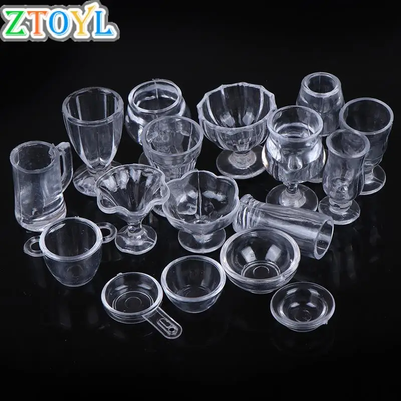 

17Pcs/Set 1:12 Dollhouse Drink Cups Dish Tableware Miniatures Mini Transparent DIY Pretend Play Kitchenware Toy