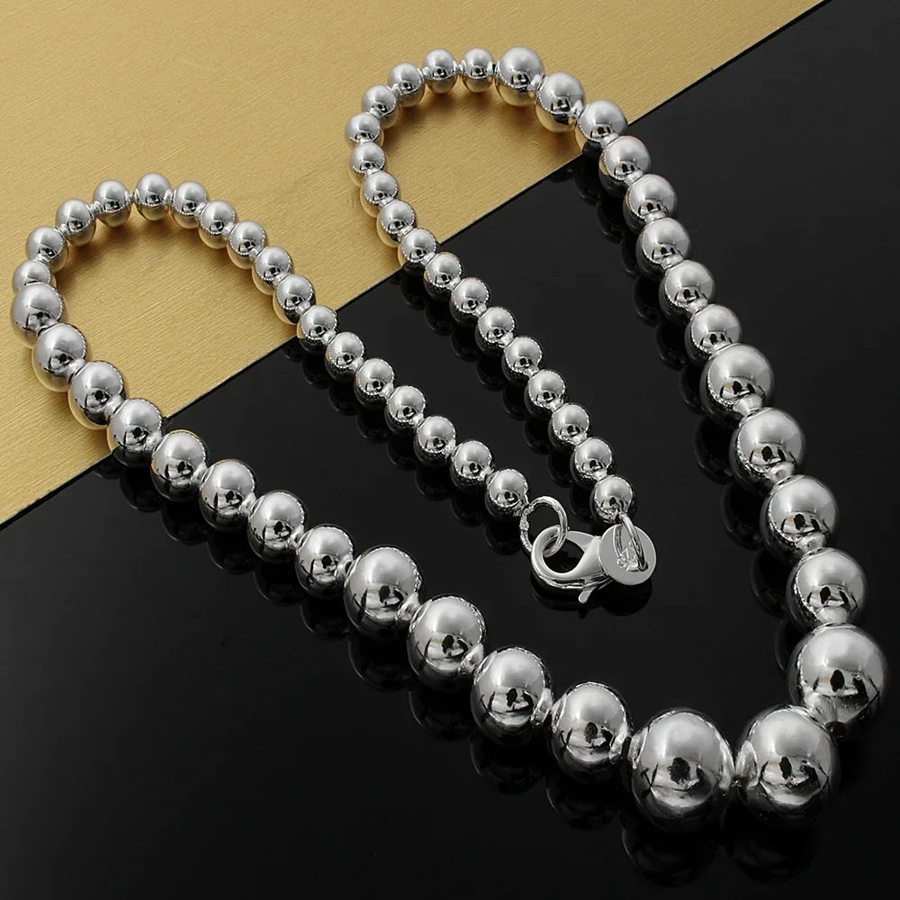 

Pretty 925 Sterling Silver Smooth Beads Necklace For Women Men Designer Jewelry Charms Classic Fashion Party Wedding Gifts