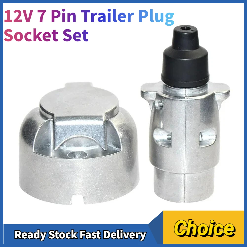 12V 7 Pin Trailer Plug Socket Set Rubber Seal Car Trailer Coupling Connector EU Plug Durable Trailers Accessories Sockets