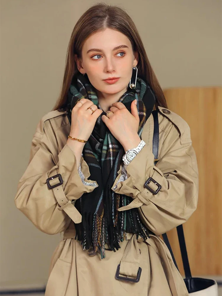 Britischer Kaschmir-karierter Schal für Damen, Vintage-Stil, Schal, Schals, Herbst-Winter, Quaste, Foulard, Bufanda, Weihnachtsschal, Geschenk – Detail 8