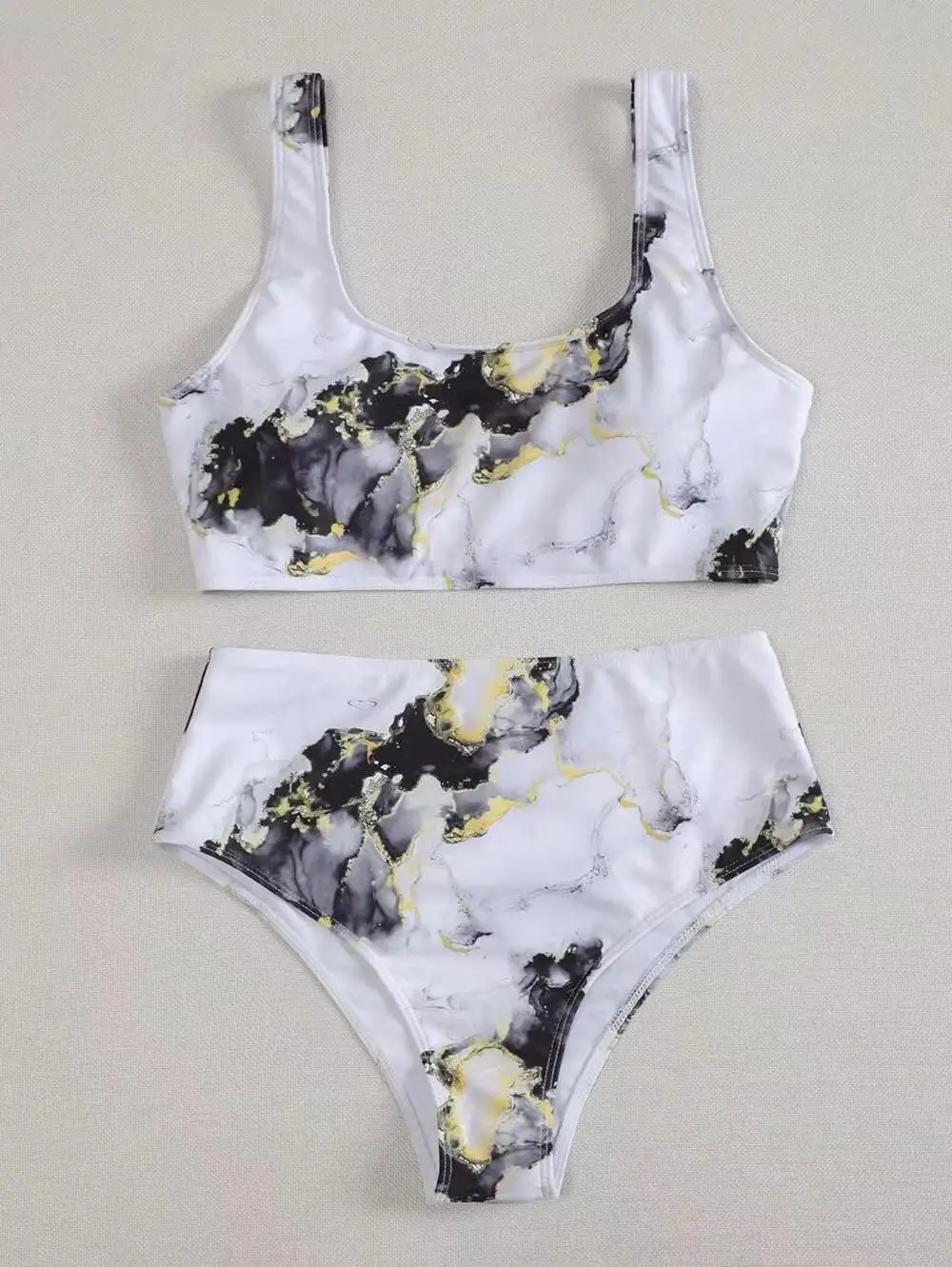 New Sport Print Bandeau Push Up Bikinis For Ladies Sexy Marble Woman Swimsuit High Waist Female Swimwear Beach Wear