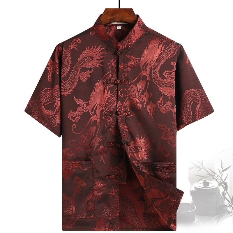 Chinese New Year Traditional Chinese Men Shirt Tops Male Stand Collar Kung Fu Clothes tang suit man hanfu blouse tai chi wushu