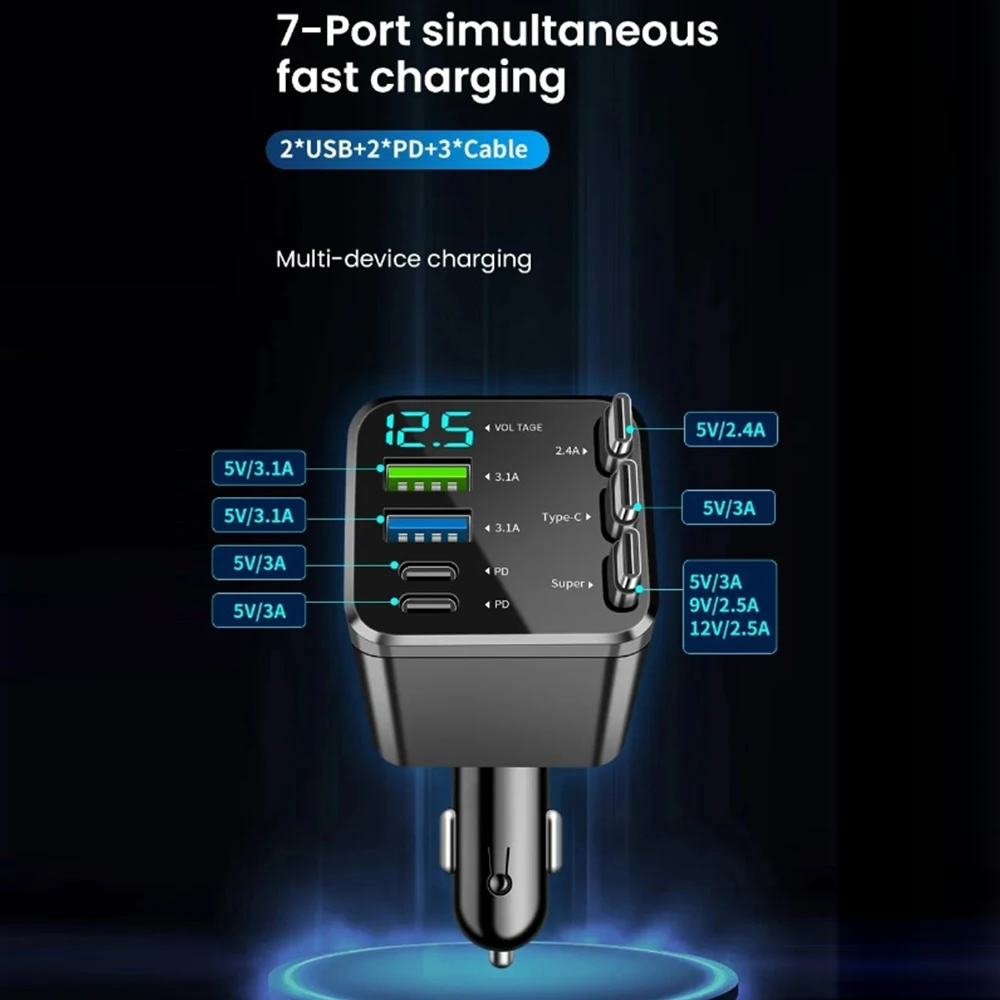รูปสินค้า ที่ชาร์จแบตในรถ 180W ชาร์จเร็ว PD30W พร้อมจอแสดงผล