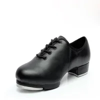 Classic Clogging Tap Shoes For Men And Women Lace Up Human Leather Middle Heel Jazz Tap Dance Shoes From Kids to Adult 26-46 2