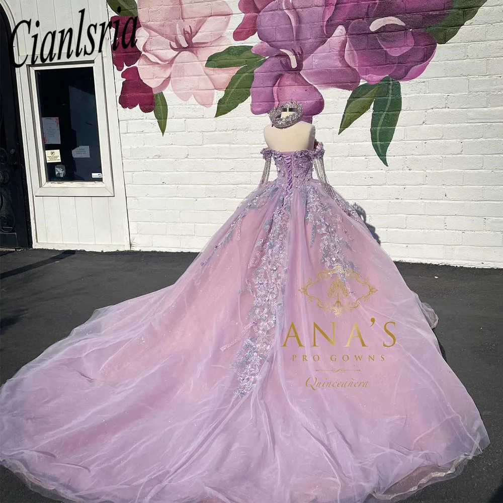 

Luxury Lilac Quinceanera Dresses Lace Beads Ball Gown Sweet 16 Year Princess Dress For 15 Years vestidos de anos