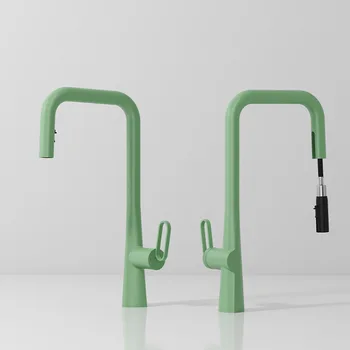 ก๊อกน้ําห้องครัวดึงเดี่ยวทองเหลืองหมุนร้อนและเย็นแปรงทอง Water Saving Decked Sink Mixer Tap ใหม่แฟชั่น 1