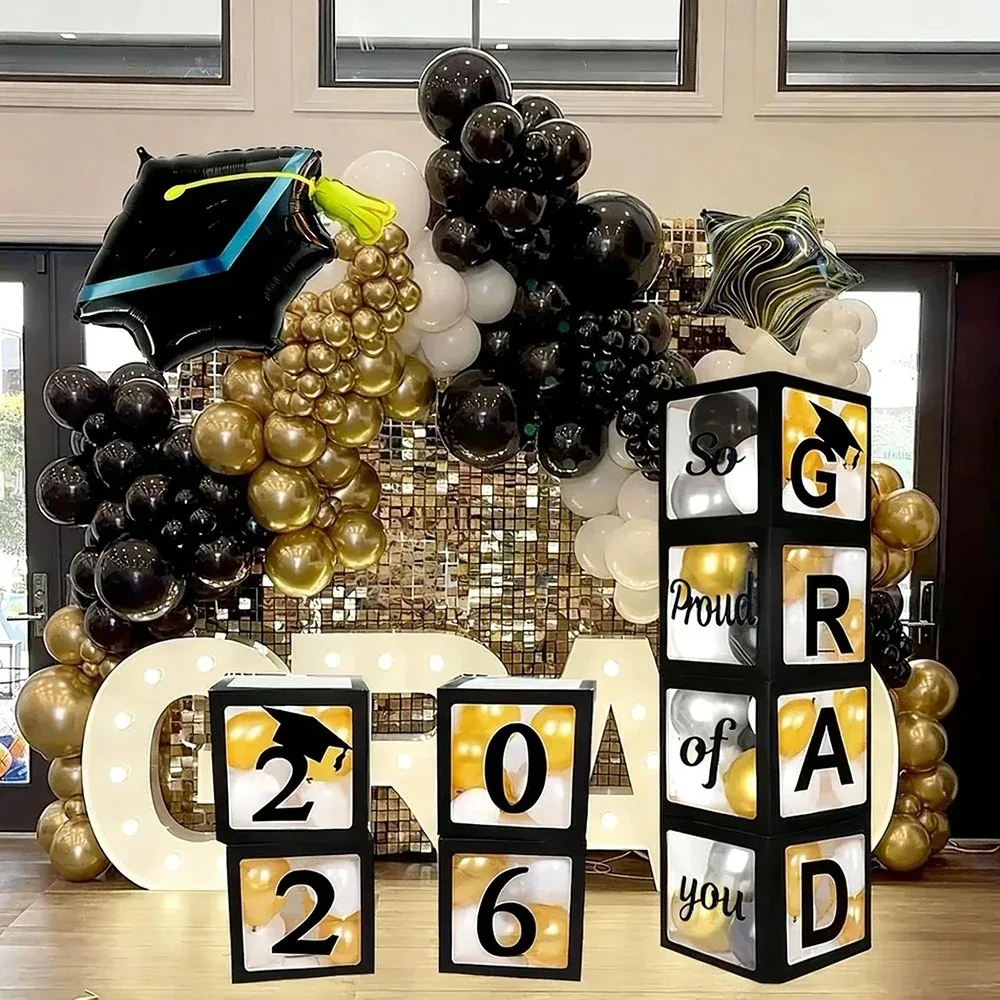 4-Piece GRAD 2026 Balloon Boxes – Graduation Party Decoration Set 2