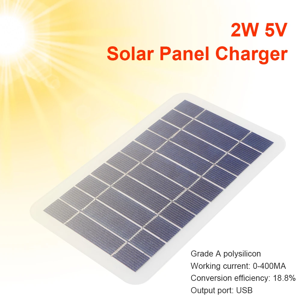 Portable Solar Charger USB Solar Charger Panel 5V 2W 400mA Portable Output for Cell Mobile Phone Chargers