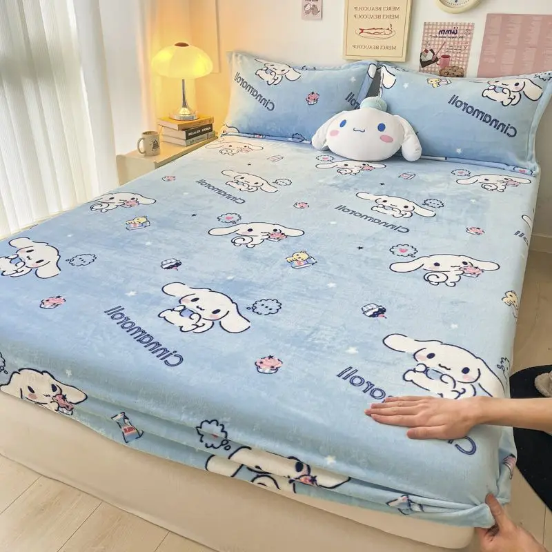 

Sanrio Mymelody Kuromi Cinnamoroll Milk Fleeced Bed Head Single Sheet Cartoon Children's Bed Cover Nonslip Mattress Cover Female