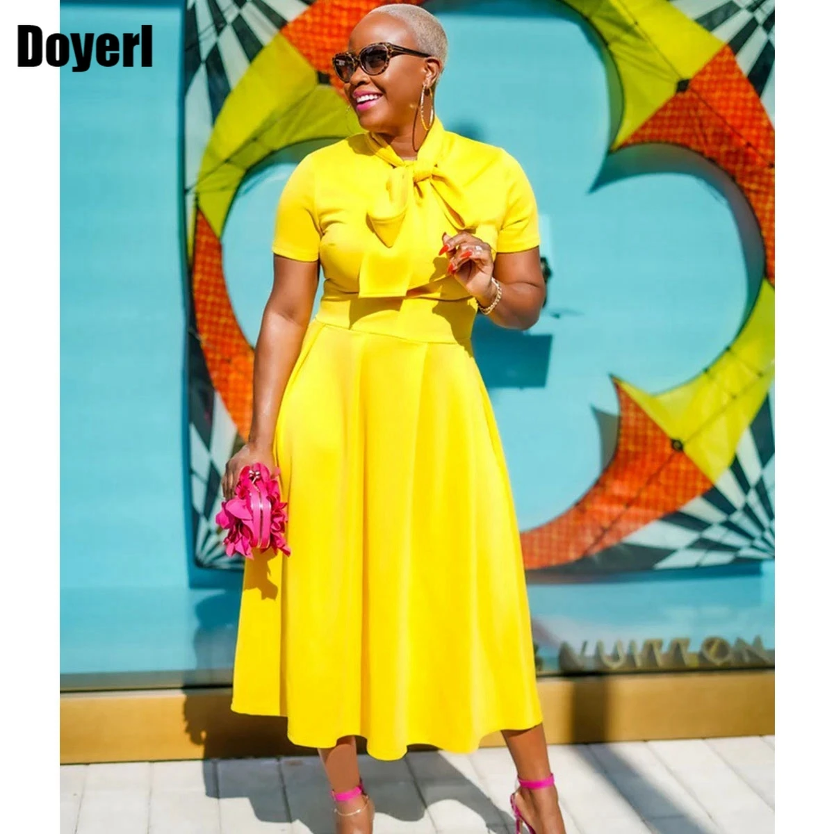 

Женское вечернее платье-трапеция средней длины, элегантное платье с коротким рукавом, высокой талией и бантом на воротнике, платье в Звездном стиле, платье для дня рождения