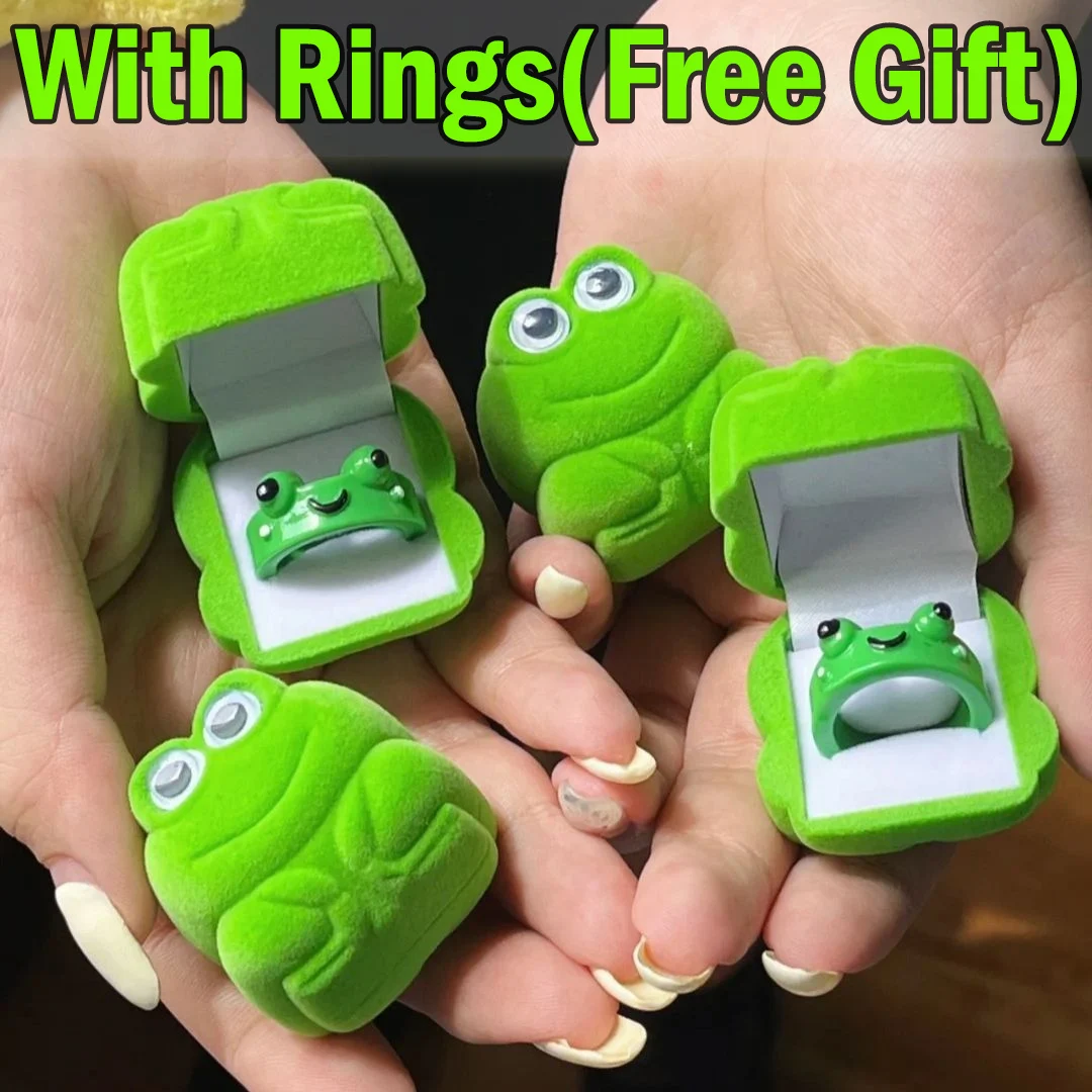 Green Velvet Cute Frog Rings Box Jewelry Display Case Holder Boxes Wedding Jewelry Organizer Engagement Ring Case with Free Ring
