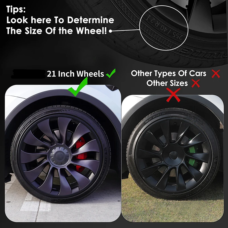 Eruseay 20 Inches Wheel Hubcap Black fits Tesla Model Y 2018-2024, 4 Pack