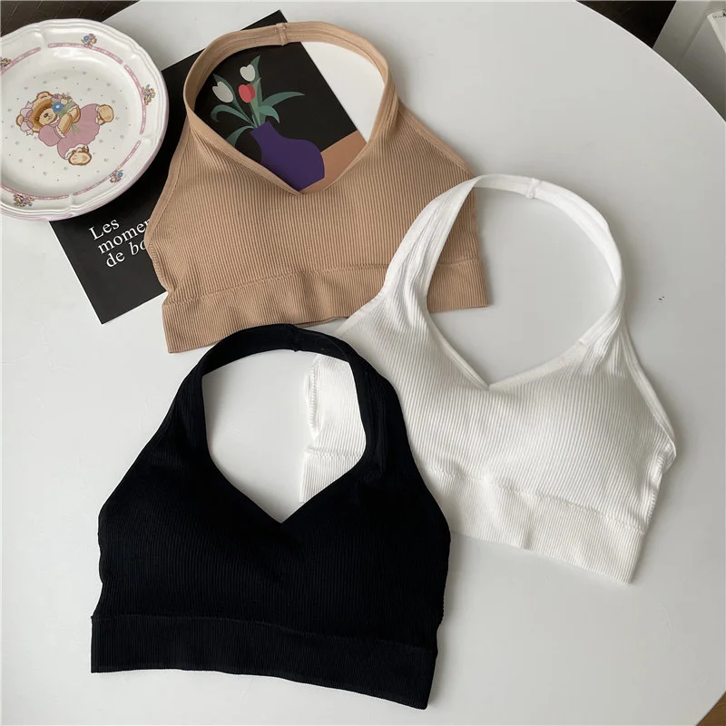 Sexy Halter Sport Bra for Women Backless Brassiere Solid Tube Top Wire Free Bras Push Up