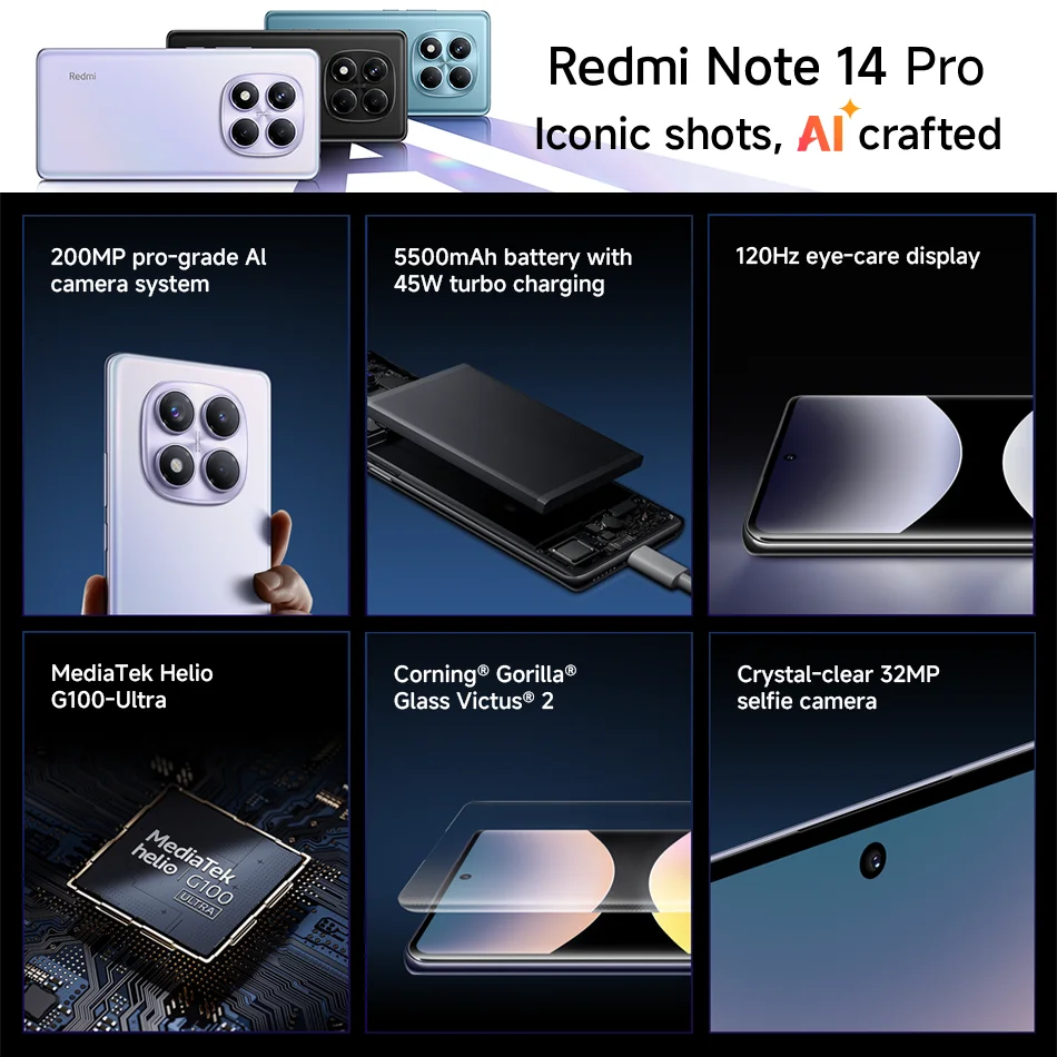 Xiaomi Redmi Note 14 Pro 4G NFC グローバルバージョン携帯電話