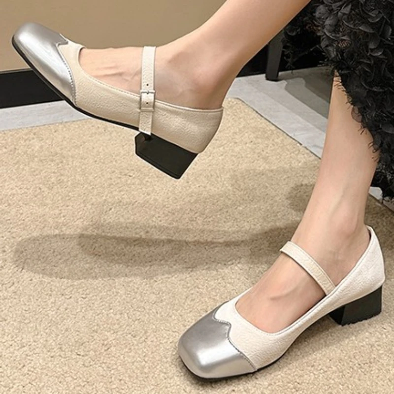 

Autumn Women's Chunky Heel Mary Jane Shoes Fashion Square Toe Shallow Heeled Shoes for Women Dress Office Ladies Single Shoes