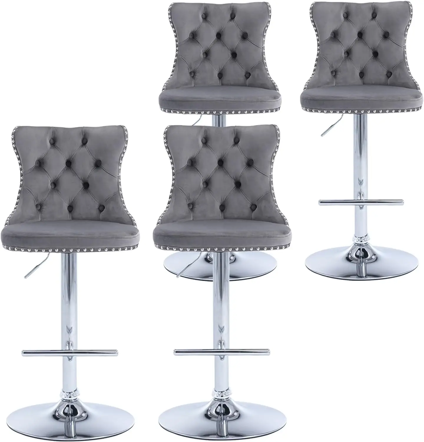 

ROCKINGRUN Bar Stool Set of 4,Velvet Counter Height Barstools Adjustable Seat,Button Tufted Swivel Bar Chairs Golden Bas