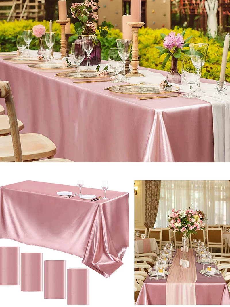 Hochzeits-Satin-Tischdecke in Weiß, Glänzende Glatte Seiden-Tischdecke, Rechteckig, Große Tischabdeckung für Bankette, Jubiläen, Dinnerpartys und Restaurant-Dekoration – Detail 2