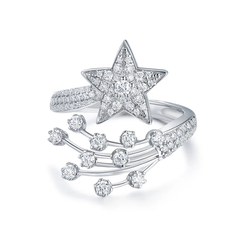 D Color Full Moissanite Five-pointed Star Wedding Rings For Women S925 Silver Bands Plated 18K White Gold Fine Jewelry
