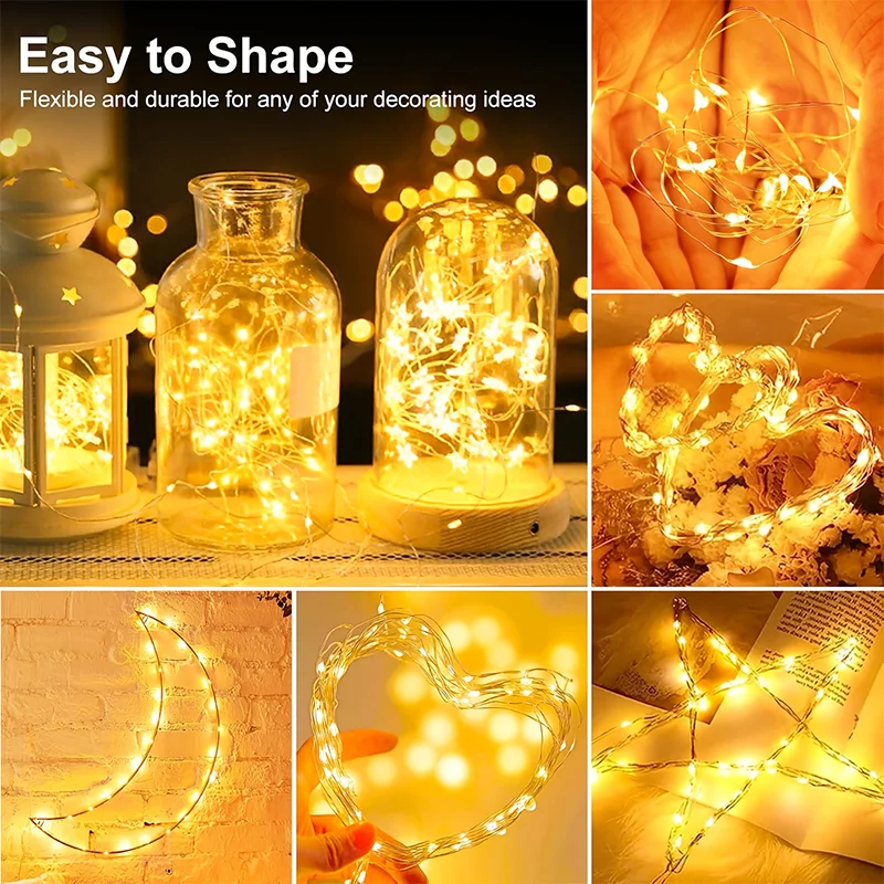 Enchanting 200-LED Copper Twinkle String Lights - USB Powered, Waterproof