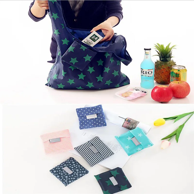 Tote bags Shopping bag Grocery bags Storage bags Portable Reusable Shopping Bag Sweet Striped Dots Large-capacity Grocery Tote Pouch Eco Bags Folding Storage Convenient Handbags