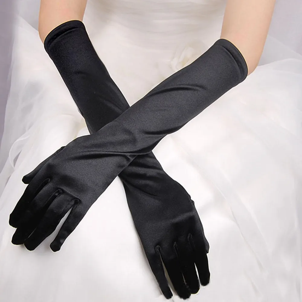 

Bride Wedding Long Gloves Solid Color Stretch Satin Women Gants Elegant Full Finger Gloves 2024 New Party Mariage Accessories