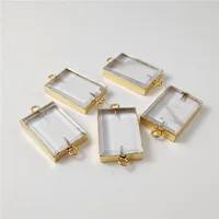 FUWO Wholesale 5Pc Natural Clear Quartz Connector, Golden Plated Square Crystal Accessories For Jewelry Making 5Pcs/Lot PD443 1