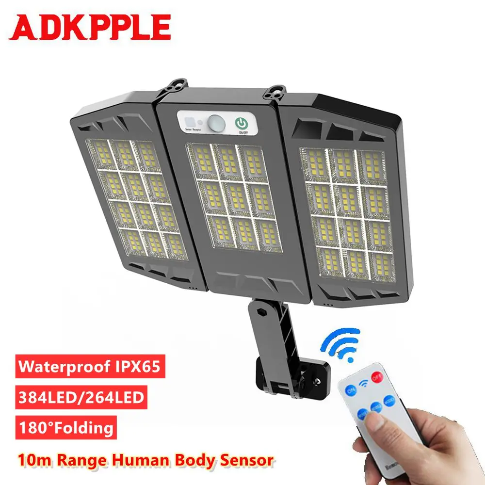 

264/384 LED Solar Street Lights Outdoor Wall Lamp Intelligent Induction Waterproof IPX65 3 Head Motion Sensor Security Lighting