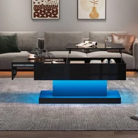 Table à thé élévatrice moderne à haute brillance Table basse LED 100x50x45 Cm avec éclairage LED, plateau de table semi-ascenseur et design coulissant latéral 2