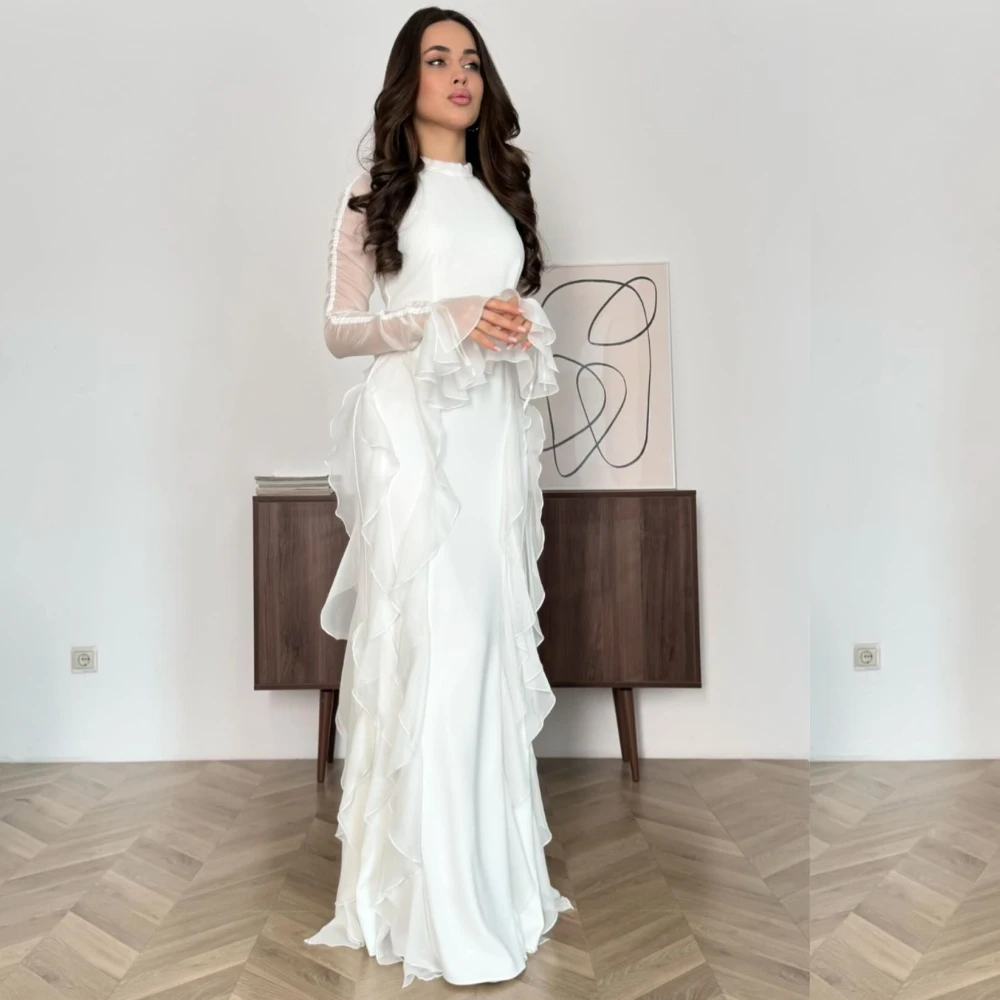 

Simple Chiffon Ruffle Ruched A-line High Collar Long Dresses Cocktail Dresses Retro Fashion Elegant Exquisite High Quality Sexy