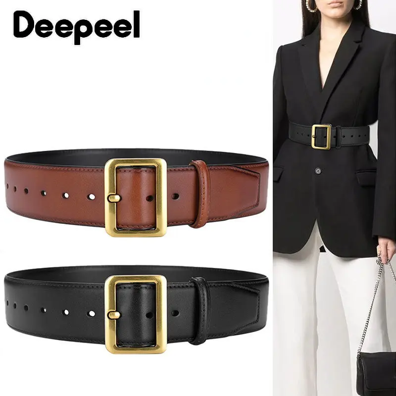 Deepeel 4.8cm Vintage Wide Belt Women's Genuine Leather Decoration Dress Waistband Jacket Shirt Luxury Designer Brand Cummerbund