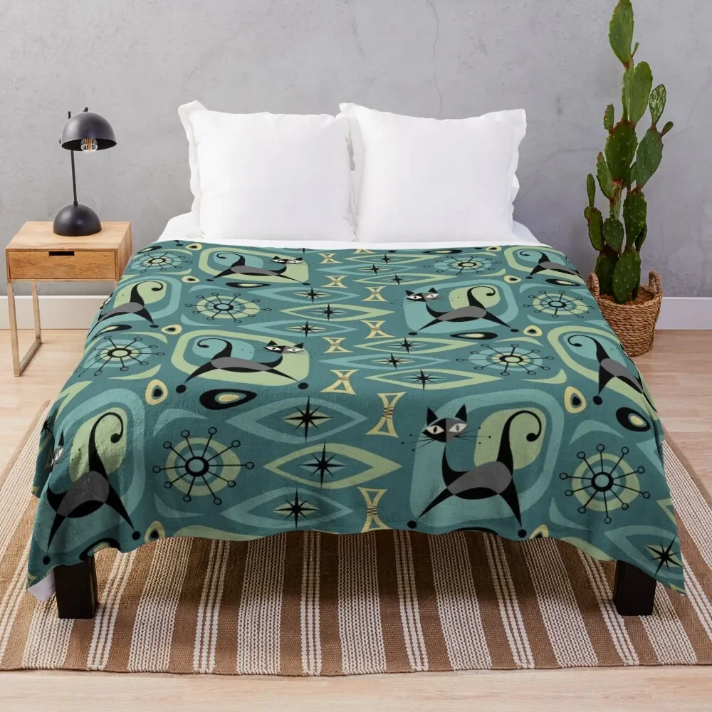 

Mid Century Cat Abstract studioxtine Throw Blanket Bed covers Flannel for sofa Luxury Throw Blankets