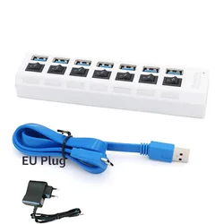 Ultimate High - Speed USB Hub: Portable 4/7 - Port Expander with Switches & Power Adapter (7 Port White With EU)