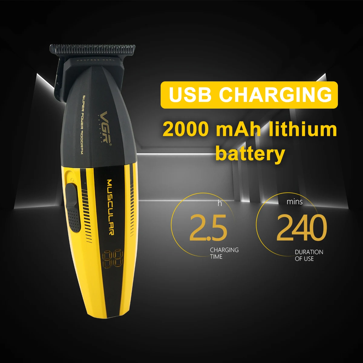 VGR V-285T Trimmer for Men with DLC Blade T-Blade Zero Gapped 9000 RPM Full Metal Professional Hair Cutting Finishing Machine