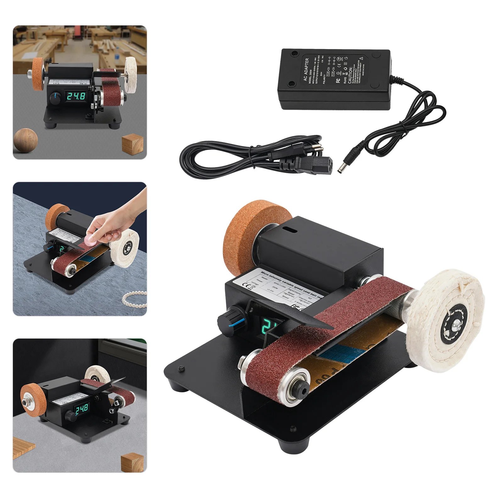 350 W elektrischer Mini-Bandschleifer mit LCD-Display-Typ und 10 x Schleifbändern, 0–10.000 U/min, zum Schleifen und Polieren von Metall, 16 x 14 x 9 cm – Detail 1