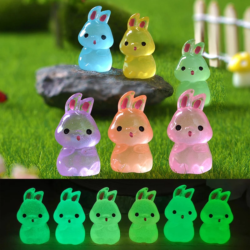 

1Pc Luminous Rabbit Figurines Glow In The Dark Bunny Resin Figure Statue Ornaments Moss Micro-Landscape Resin Crafts Decor