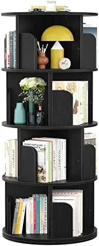 

Bookshelf, Small Corner Bookshelf for Small Space, 360 Display 4 Tier Floor Standing Bookcase Storage , Wood Narrow Book Shelf O