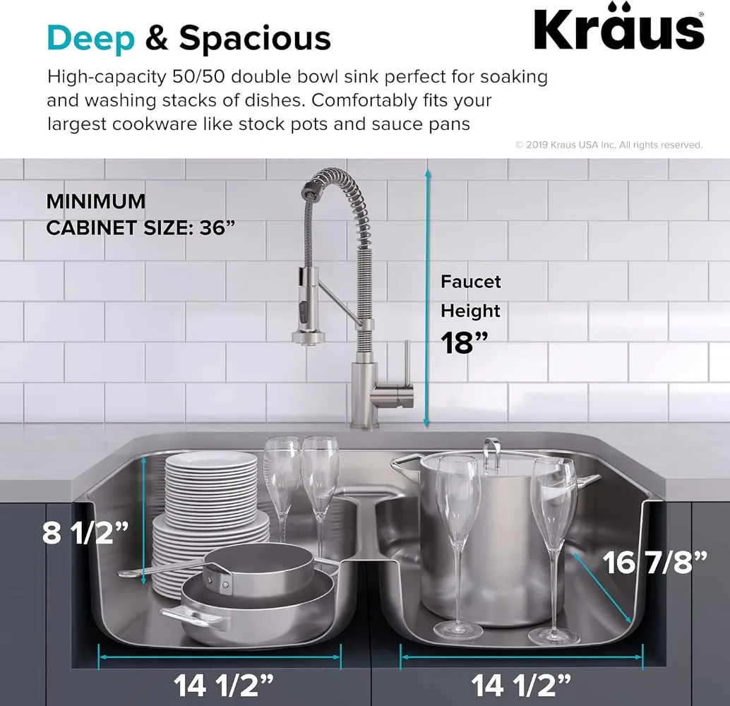 Kitchen Combo Set with 33-inch 16 Gauge Undermount Kitchen Sink and Bolden 18-inch Pull-Down Commercial Style Kitchen Faucet 3