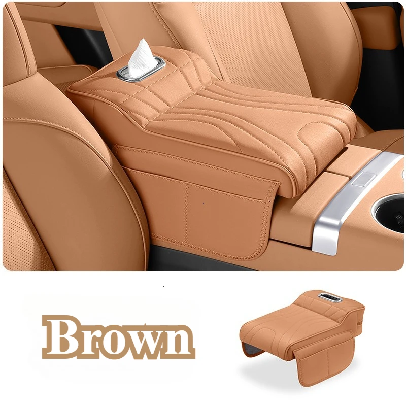 Car Armrest Box Height Increase Pad with Storage Bag and Leather Protective Cover