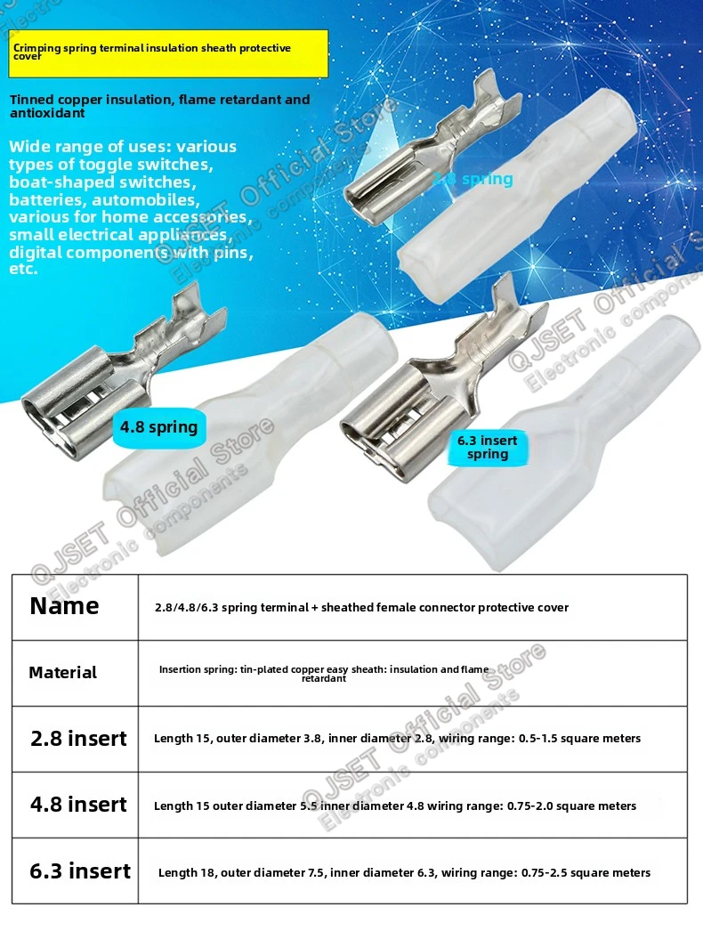 100Pcs 2,8mm 4,8mm 6,3mm Stecker Frühling Weiblich Männlich Spaten Kalt Crimp Terminals Stecker Auto Lautsprecher elektrische Draht Anschlüsse Set – Detail 3