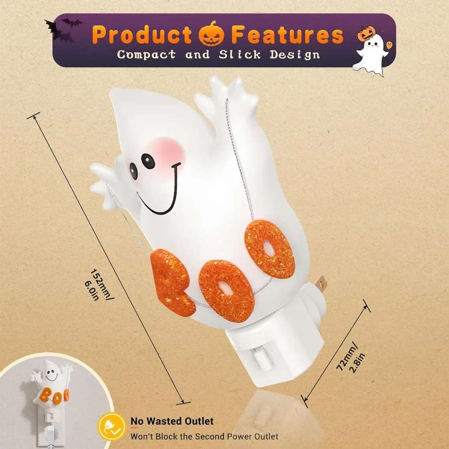 Ghost Night Light 2 Pack 3000K Plugin Wall Light for Halloween Party Decor Cute and Funny Night Light with 360 Rotatable Design