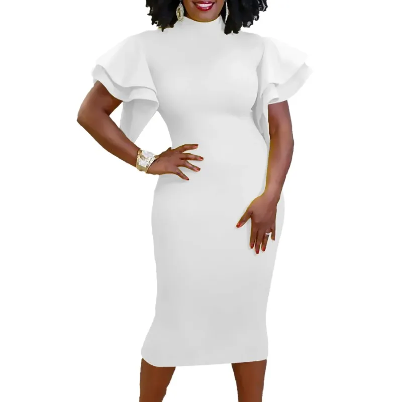 

2024 African Dresses for Women Spring Short Sleeve O-neck High Waist Party Evening Casual Bodycon Dress Dashiki Africa Clothing