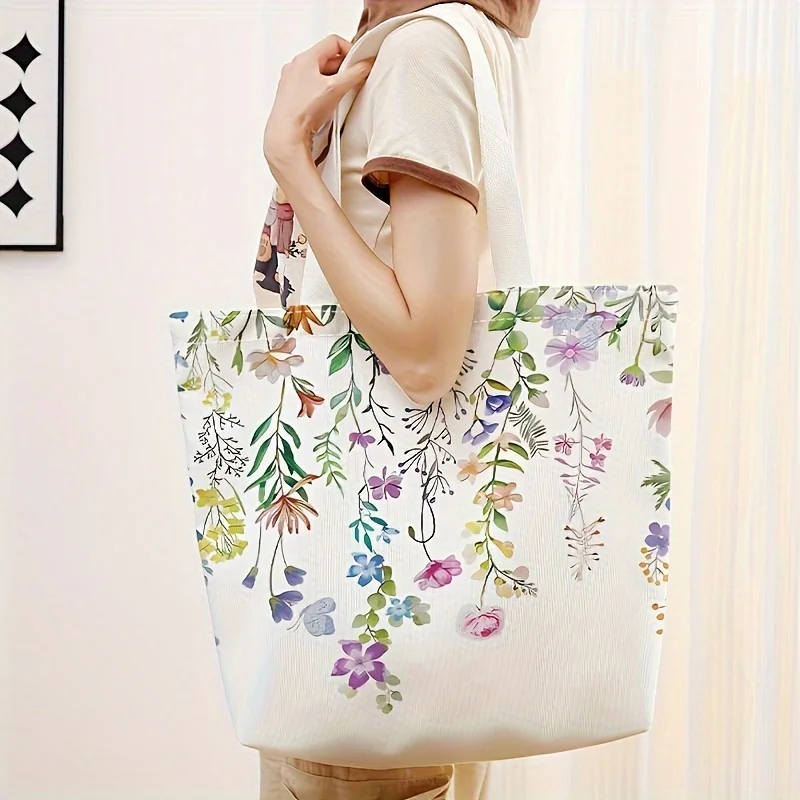 Flower printed tote bag, reusable fashionable backpack, multifunctional handbag, printed canvas shopping bag