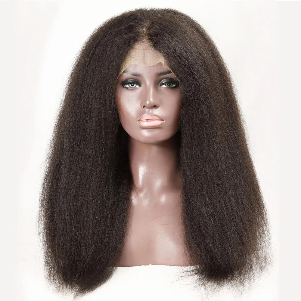 Parrucca in Capelli Umani Vergini Remy 100% | Capelli Lisci Afro Kinky a Densità Elevata | Frontale in pizzo HD trasparente dall'aspetto naturale