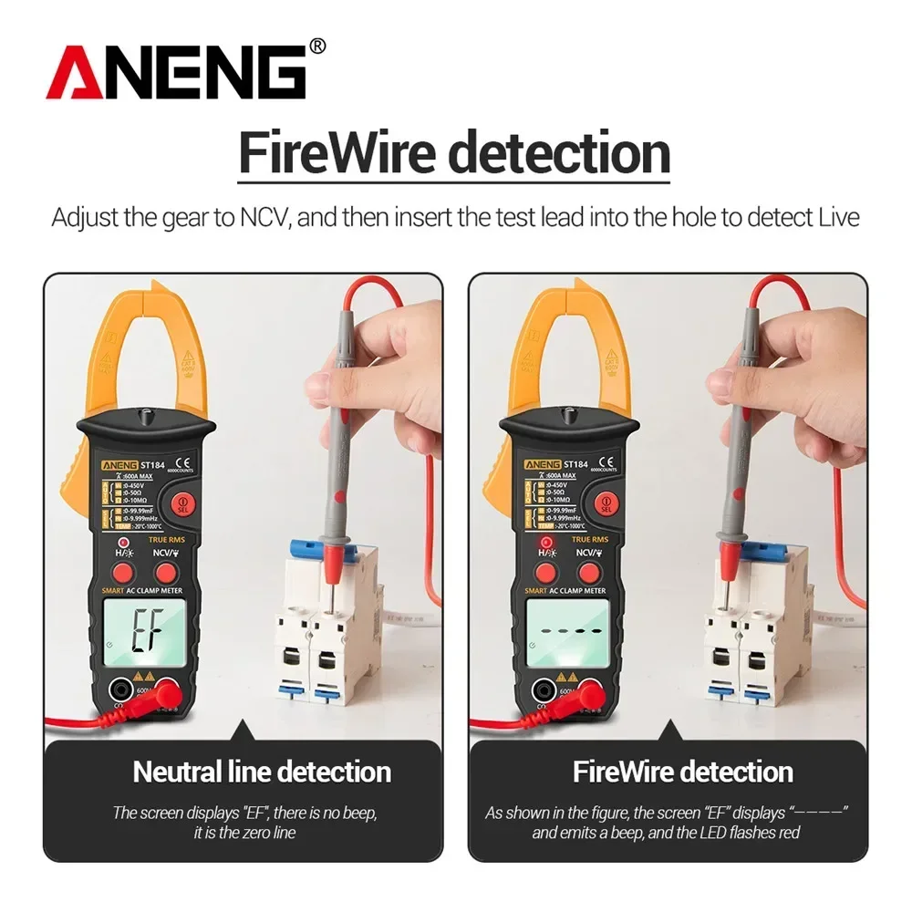 Digital Multimeter ANENG Clamp Meter Multimeter Digital AC/DC Voltage Current Tester Hz Capacitance Ohm Temperature True RMS 6000 Counts Test ST184