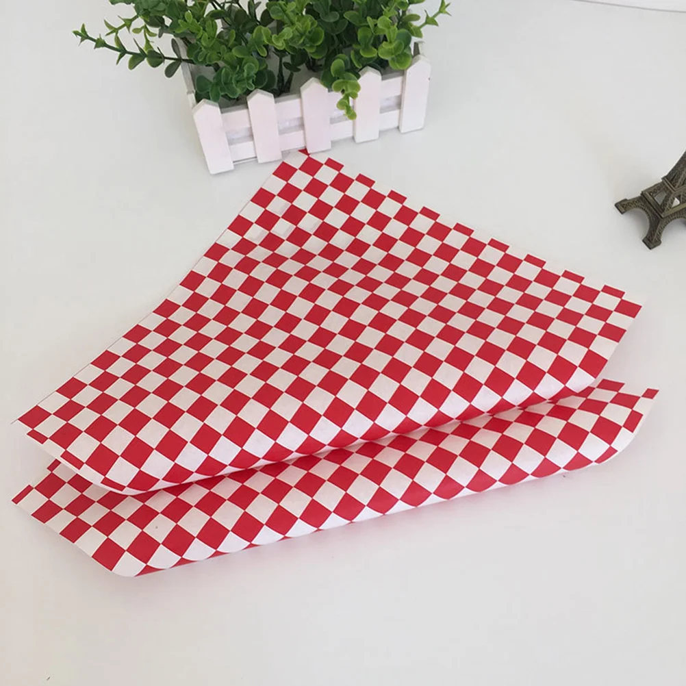 

100/200PCS Grid Pizza Oil Baking Pan Sheet Fried Food Baking Pan Liners Hamburger Wrapping Red