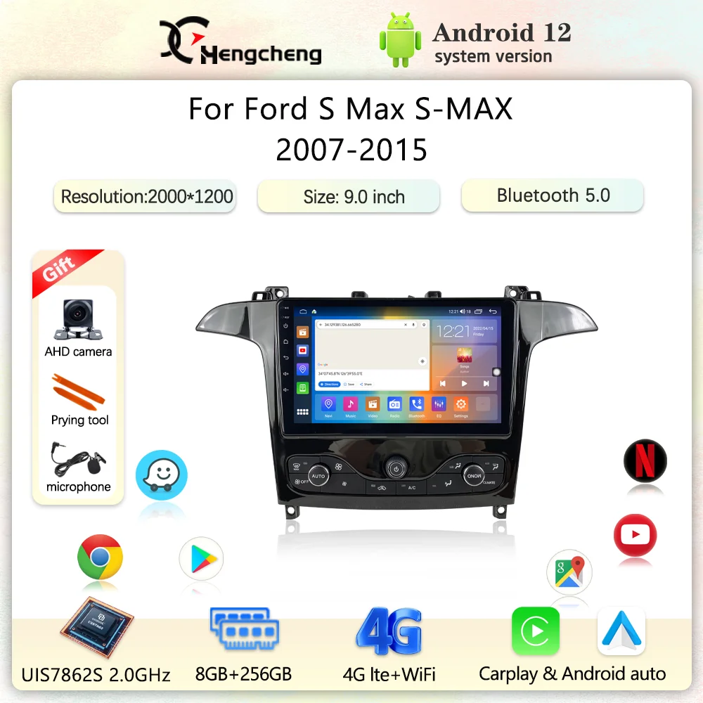 

Автомобильный мультимедийный видеоплеер, 9 дюймов, для Ford S Max S-MAX 2007-2015, GPS-навигация, радио, Android 360, 8 ядер, Carplay Auto, камера 4G