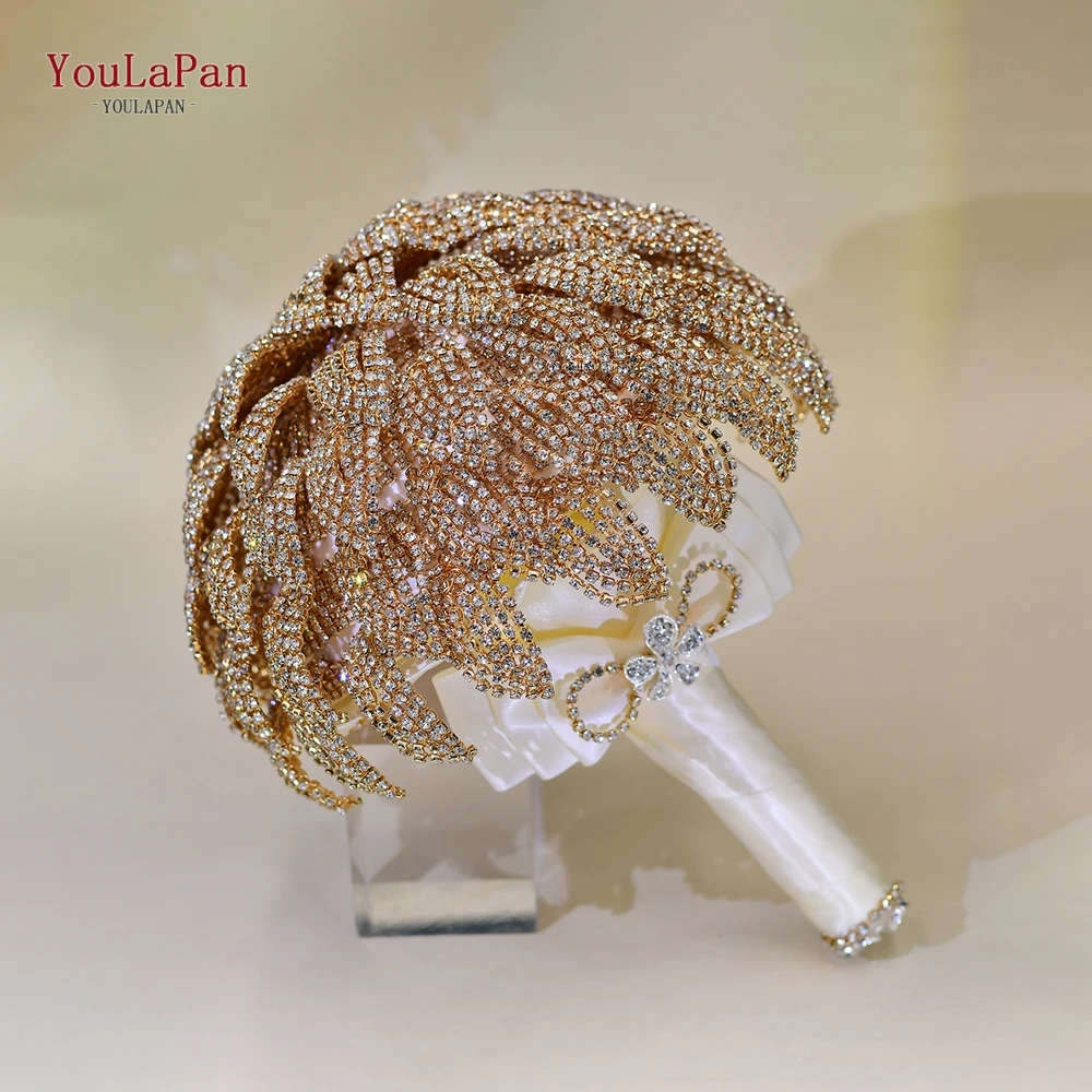 YouLaPan Bridal Bridesmaid Wedding Bouquet Handmade Round Handheld Flower Luxury rhinestone Bridal Holding Flowers HF01